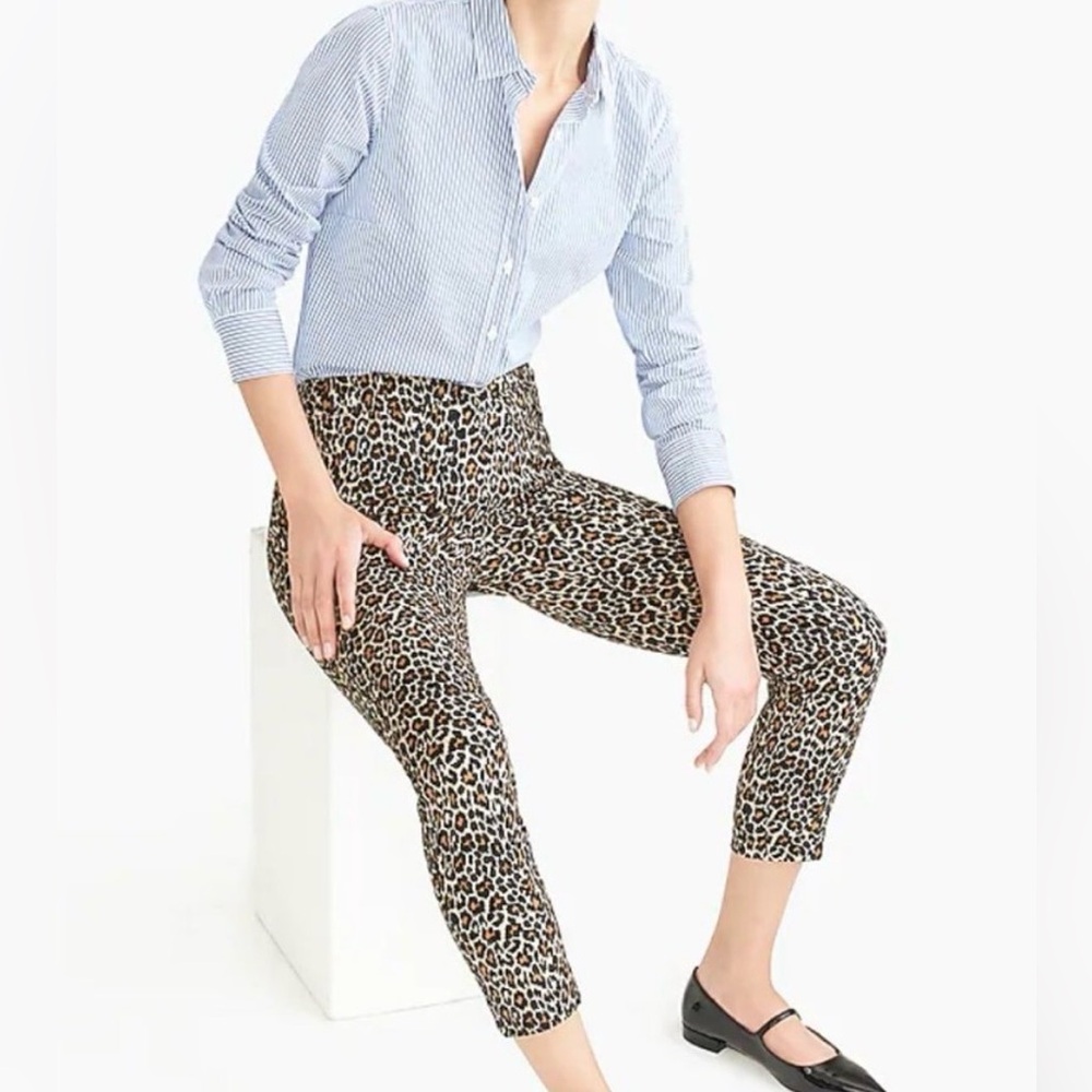 J Crew Women’s Winnie Leopard  Print Pull On Side Zip Belt Loops Size 6